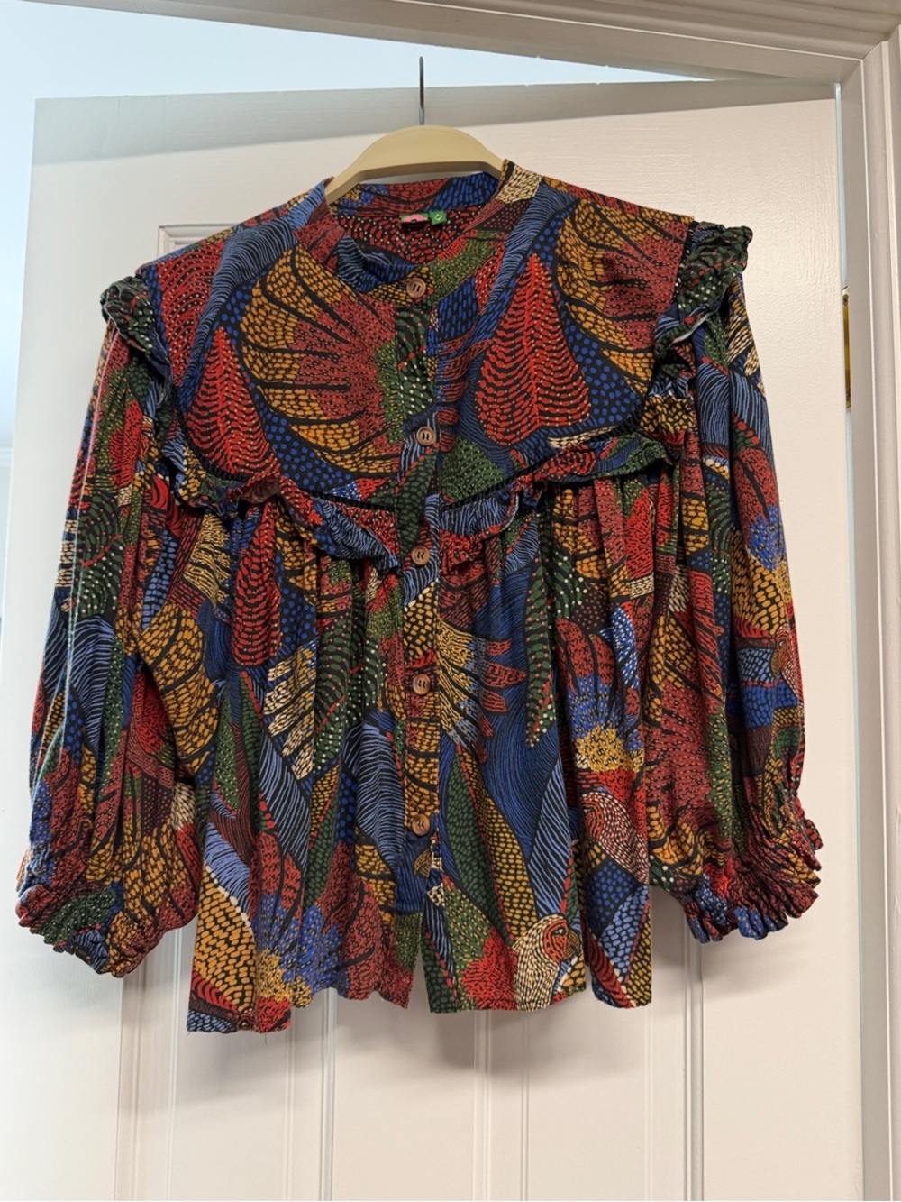 Women’s Multicolor Printed Ruffle-Front Blouse